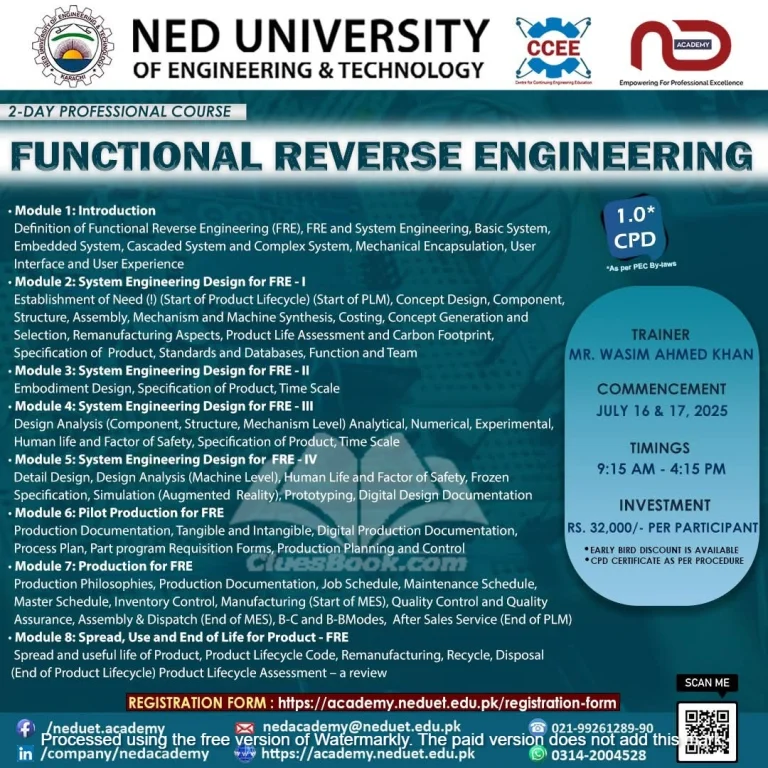 NED University Admissions for Functional Reverse Engineering Course - July 2025 1 NED University Admissions for Functional Reverse Engineering Course - July 2025