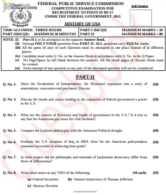 Past Paper of History of USA CSS 2015 PDF 1 Past Paper of History of USA CSS 2015