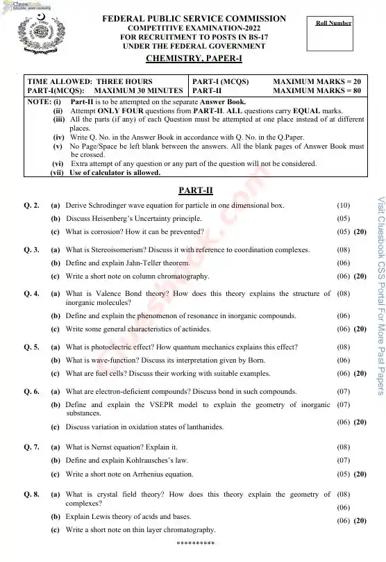 Past Papers CSS Chemistry 2022