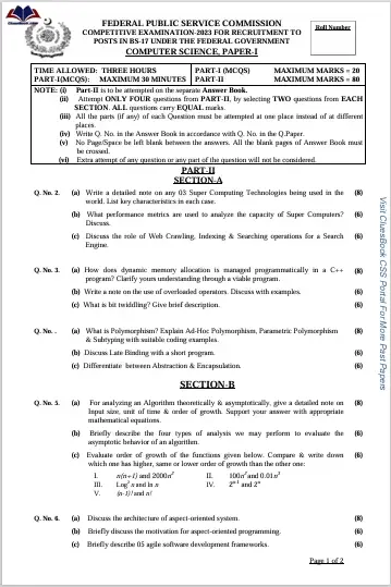 Past Papers Of CSS Of Computer Science 2023