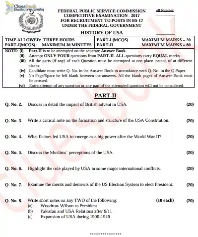 Past Papers of History of USA CSS 2017 PDF 1 Past Papers of History of USA CSS 2017