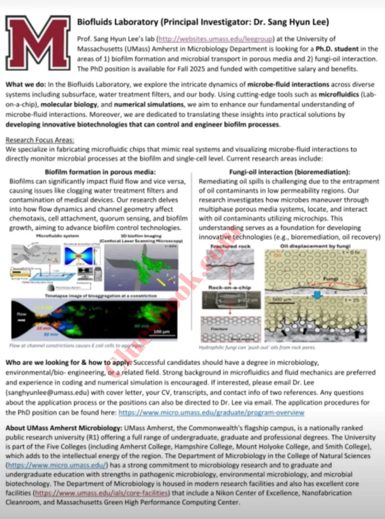 PhD Positions in United States at UMass Biofluids Lab