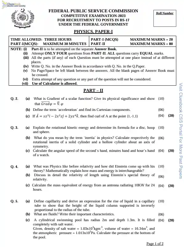 Physics Past Papers CSS 2023 6 Physics Past Papers CSS 2023