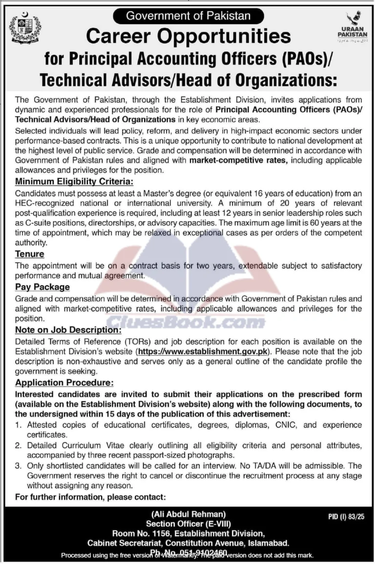 Principal Accounting Officer & Technical Advisor Jobs 2025 2 Principal Accounting Officer & Technical Advisor Jobs 2025