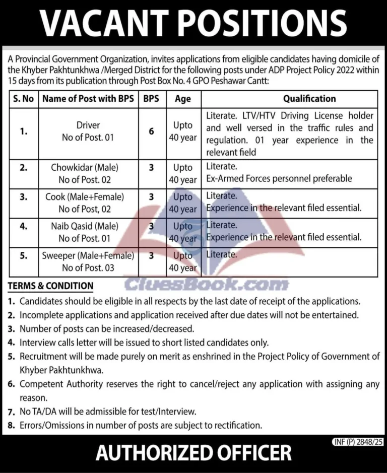 Provincial Government of Khyber Pakhtunkhwa Vacancies 2025 5 Provincial Government of Khyber Pakhtunkhwa Vacancies 2025