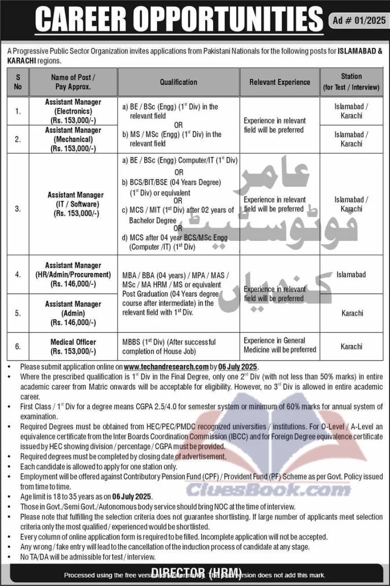Public Sector Jobs 2025 – Apply Online for AM & MO Vacancies