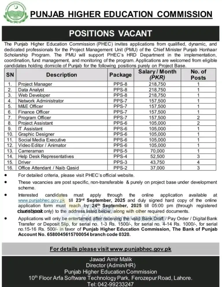Punjab Higher Education Commission Jobs in Lahore 2025 5 Punjab Higher Education Commission Jobs in Lahore 2025