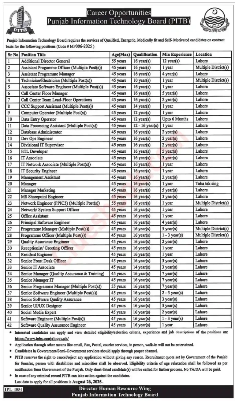 Punjab IT Board Jobs 2025