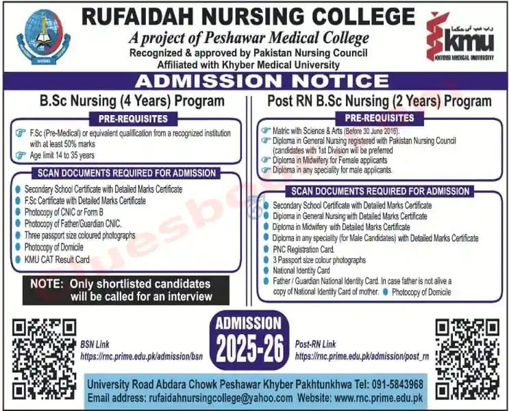 Rufaida Nursing College Admissions in Pakistan 2025