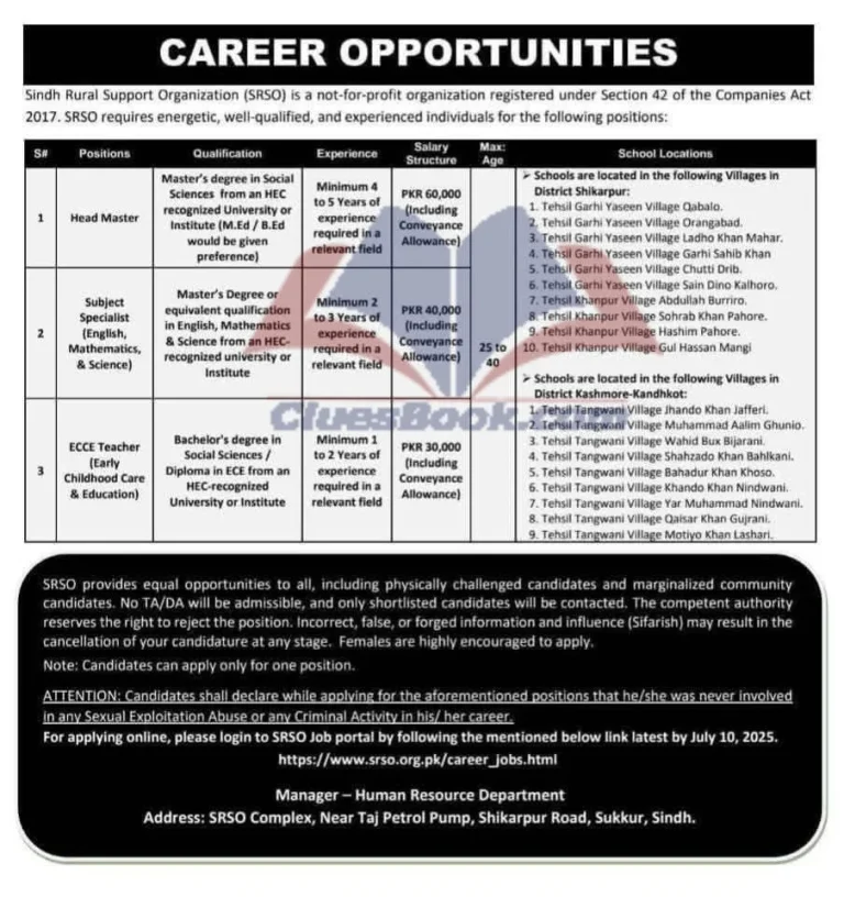 SRSO Teaching Jobs 2025