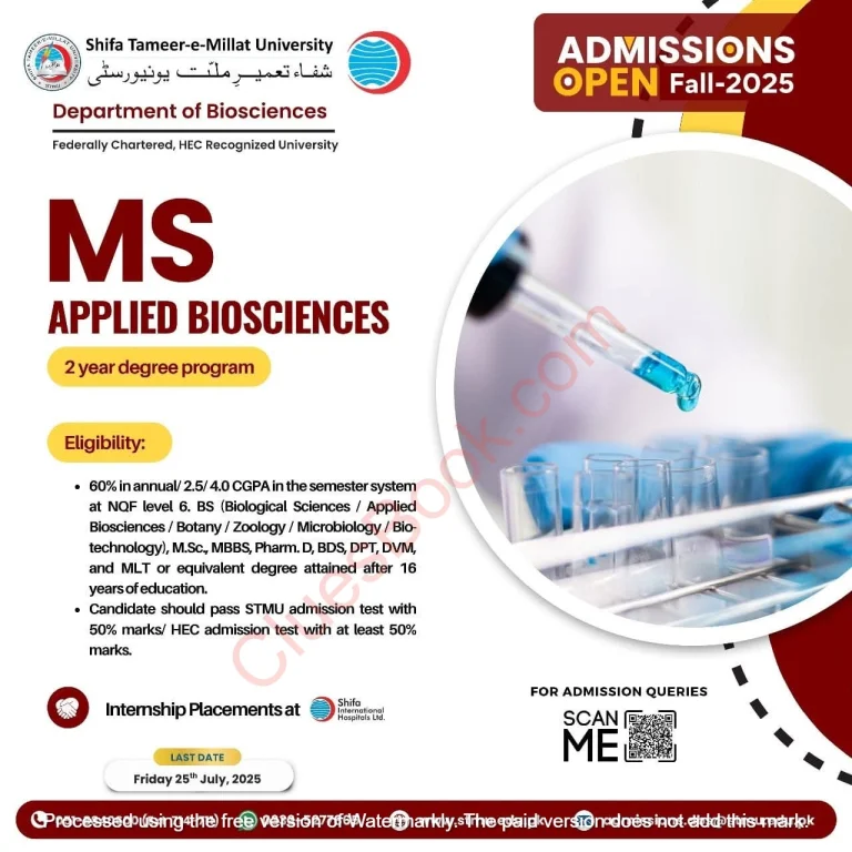 STMU Islamabad Admission 2025 | MS Applied Biosciences 2 STMU Islamabad Admission 2025 | MS Applied Biosciences