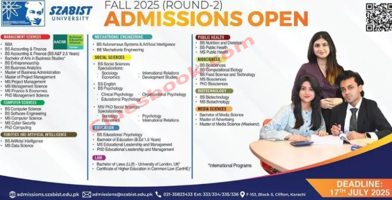 SZABIST University Admissions Fall 2025