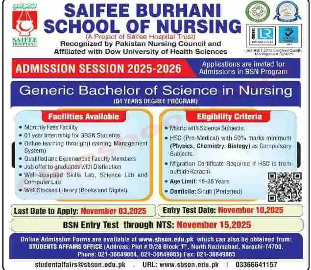 Saifee Burhani School of Nursing Karachi Admissions 2025 1 Saifee Burhani School of Nursing Karachi Admissions 2025