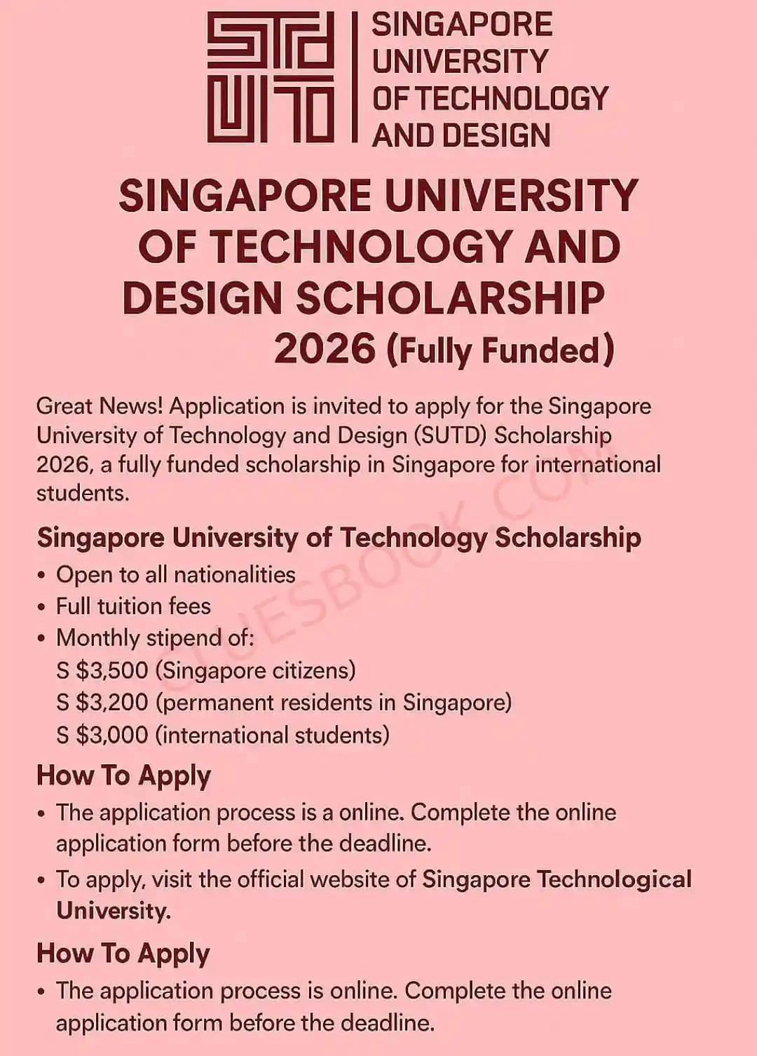 Singapore University of Technology and Design Scholarship 2026 1 Singapore University of Technology and Design Scholarship 2026