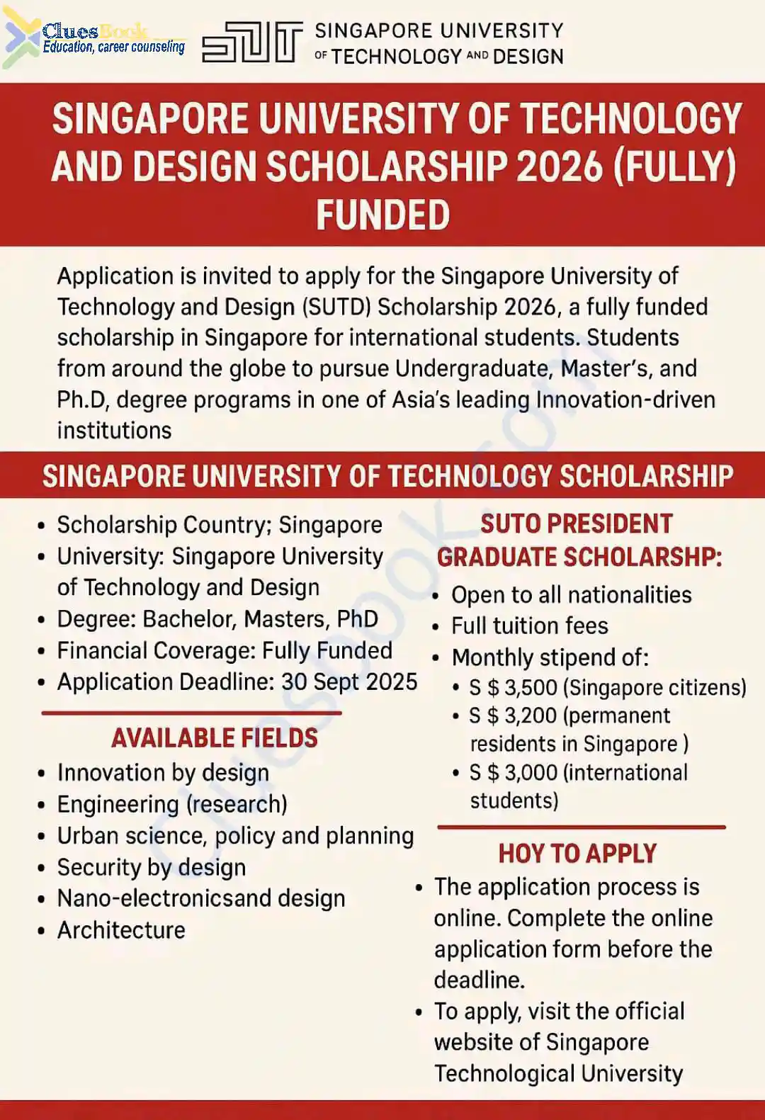 jobs 5 Singapore University of Technology and Design Scholarship 2026