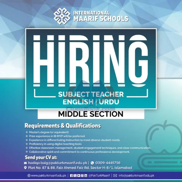Subject Teacher Jobs at International Maarif School Islamabad 2025 14 Subject Teacher Jobs at International Maarif School Islamabad 2025