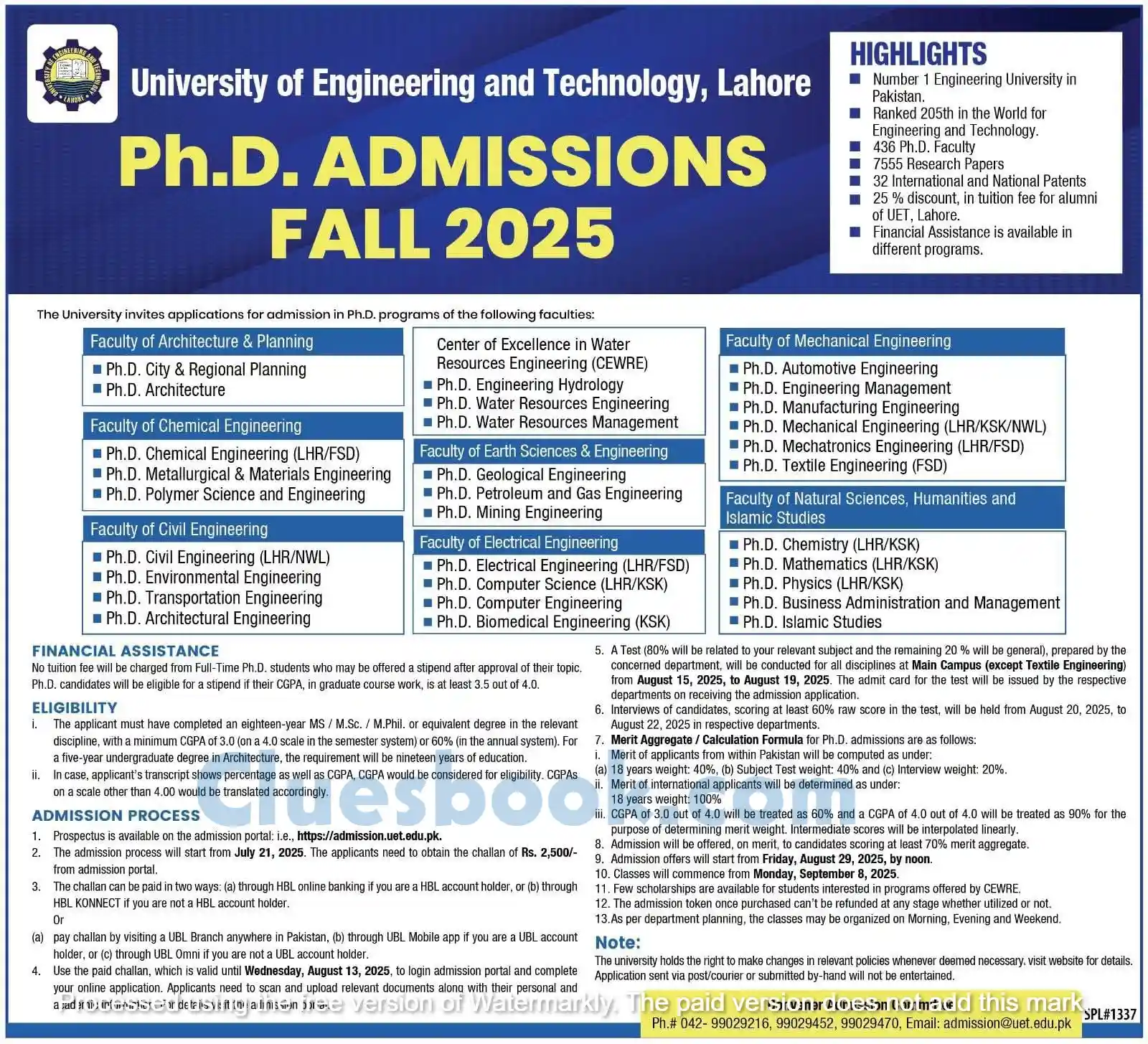 UET Lahore Admissions for PhD Fall 2025 1 UET Lahore Admissions for PhD Fall 2025