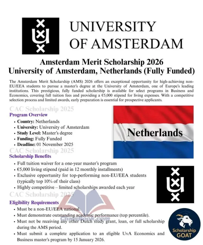 University of Amsterdam Masters Scholarships In Netherlands 2025