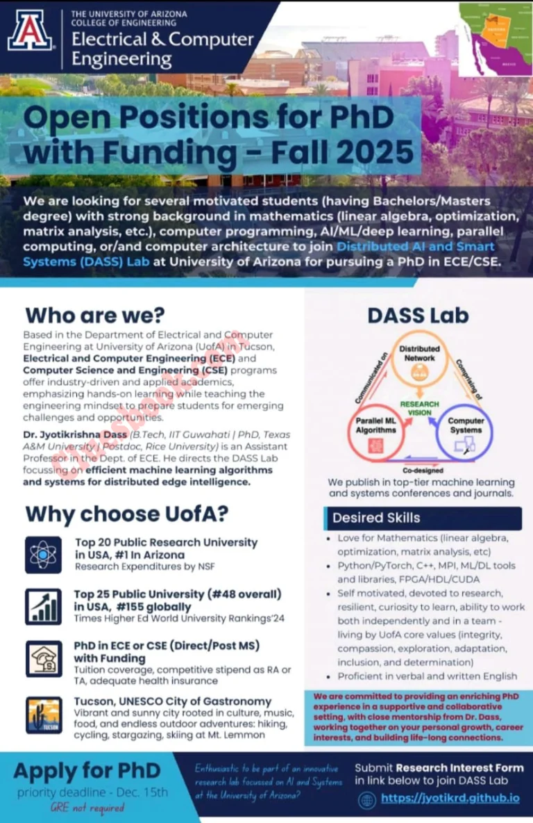 University of Arizona Fully Funded PhD Scholarships in ECE