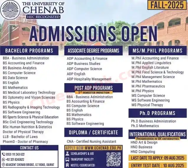 University of Chenab Admissions in Gujrat 2025 1 University of Chenab Admissions in Gujrat 2025
