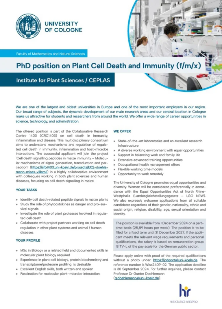 University of Cologne Scholarships for PhD in Plant Immunity