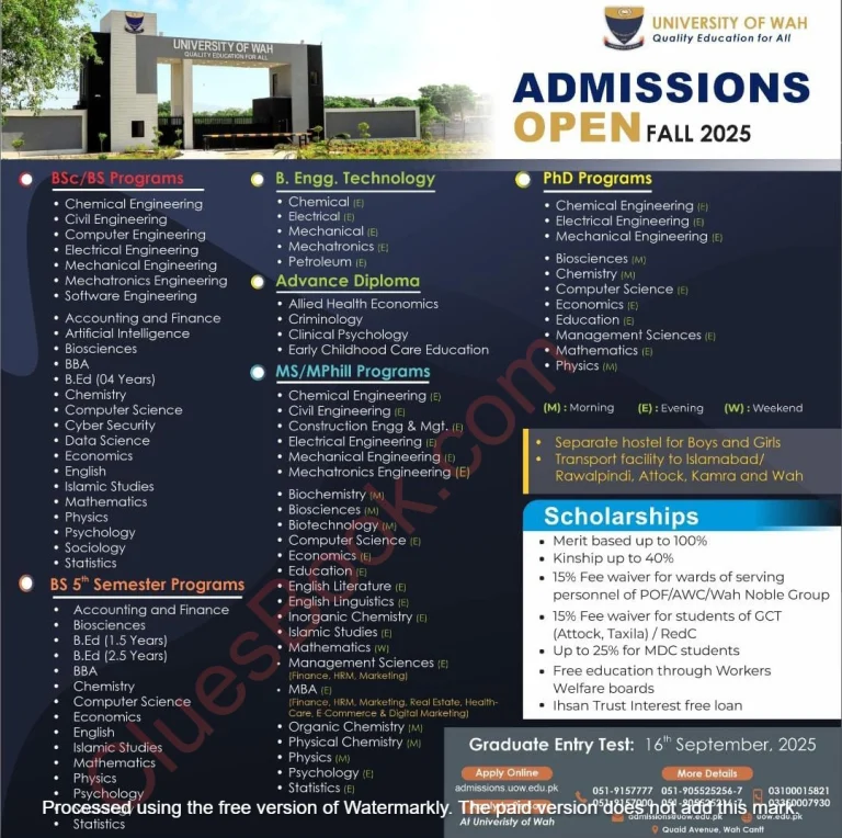 University of Wah Admissions Fall 2025 1 University of Wah Admissions Fall 2025