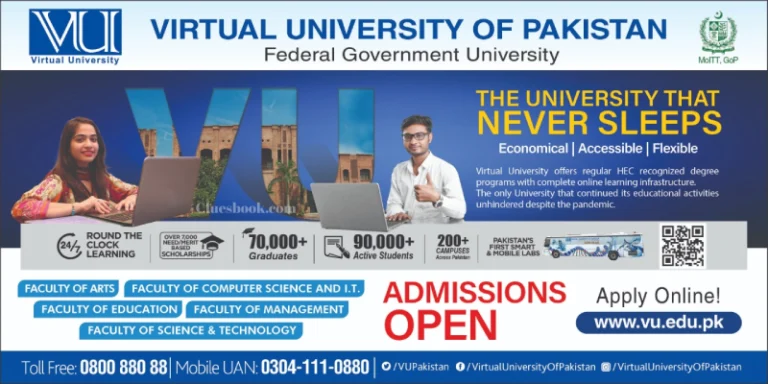 Virtual University of Pakistan Admission Open