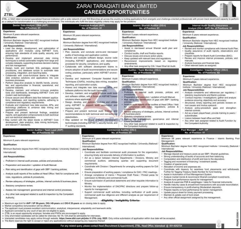 Zarai Taraqiati Bank Jobs in Islamabad 2025 15 Zarai Taraqiati Bank Jobs in Islamabad 2025