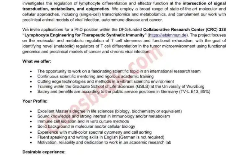 Fully Funded PhD in Cancer Immunometabolism Germany 2026