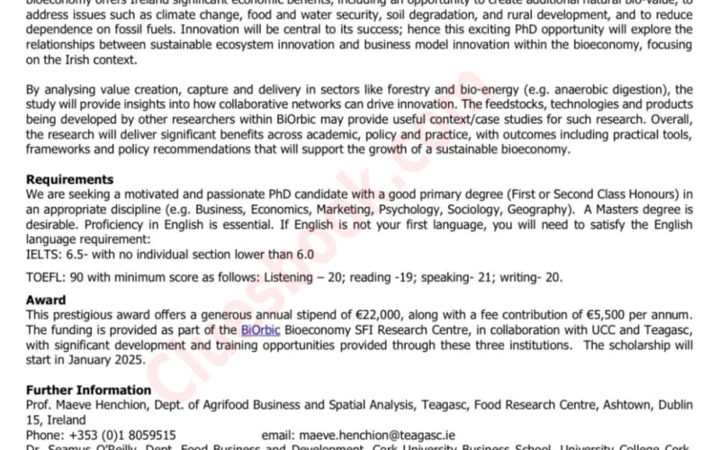 Fully Funded PhD in Ireland