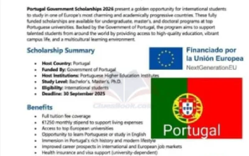 Fully Funded Portugal Government Scholarships 2026 | Study in Europe