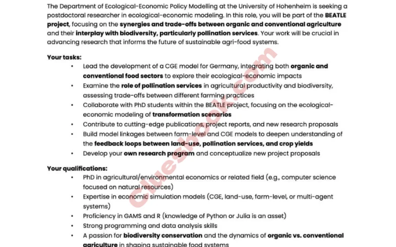 Fully Funded Post Doc Scholarships in Ecological-Economic Modeling