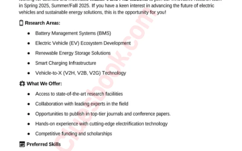 Fully Funded Scholarships for Masters/PhD in Electric Vehicle Systems at Tennessee Tech
