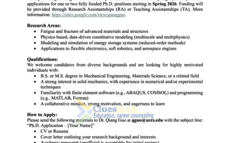 Fully Funded UCCS Scholarships for PhD in Solid Mechanics USA 2025