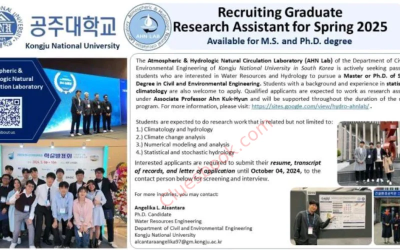 Graduate Research Assistant Jobs at Kongju National University