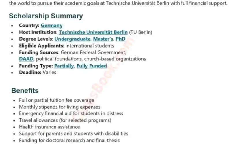 TU Berlin Scholarships 2025–26 | Fully Funded in Germany
