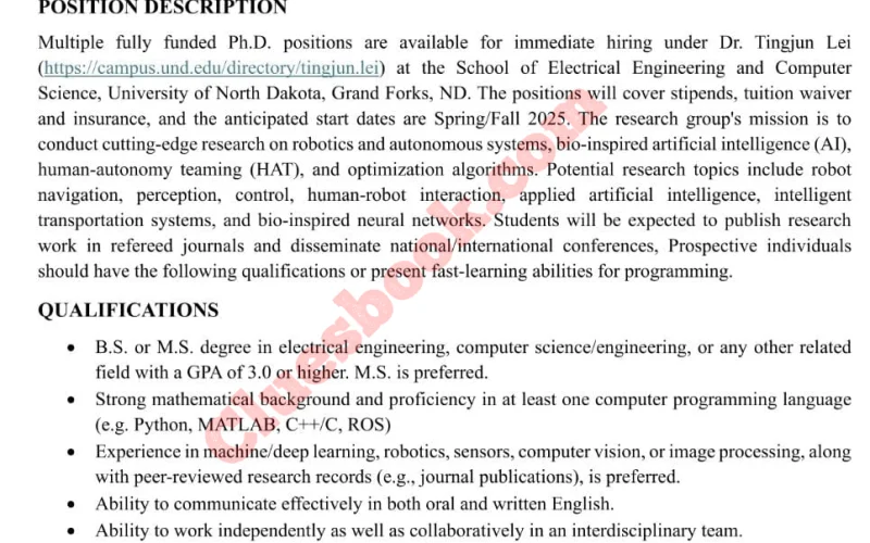 University of North Dakota USA PhD Positions