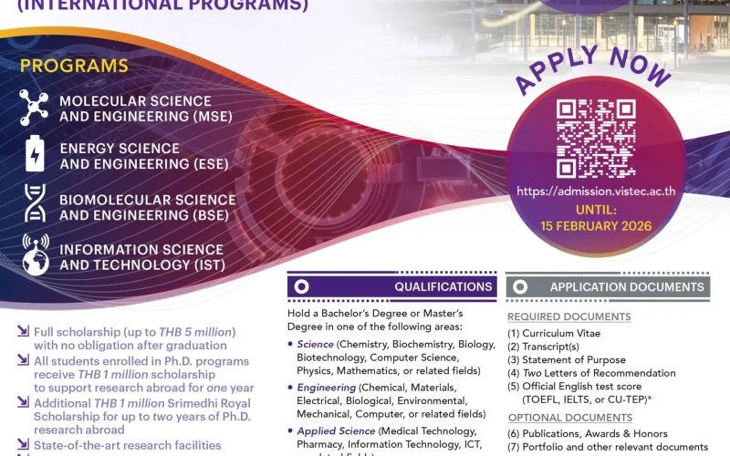 VISTEC University Scholarship 2026 Fully Funded Thailand