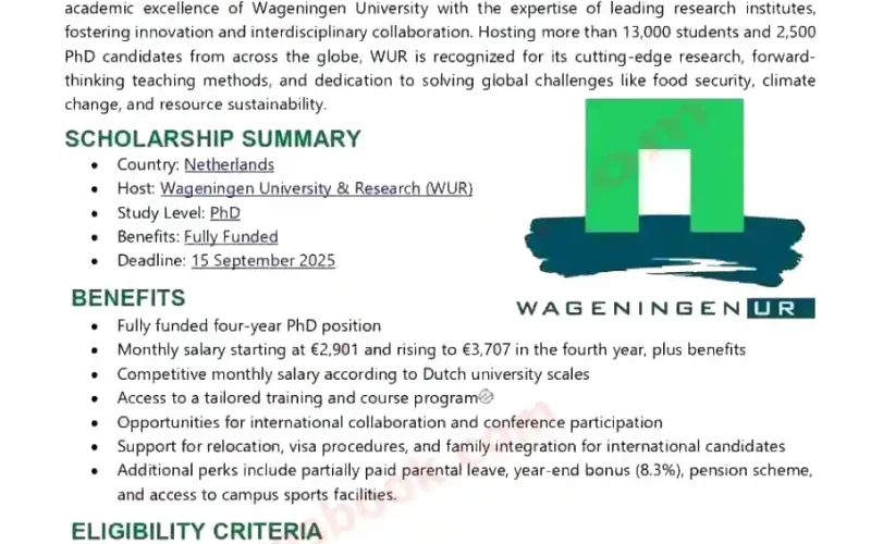 Wageningen University PhD Scholarship 2025 (Fully Funded)
