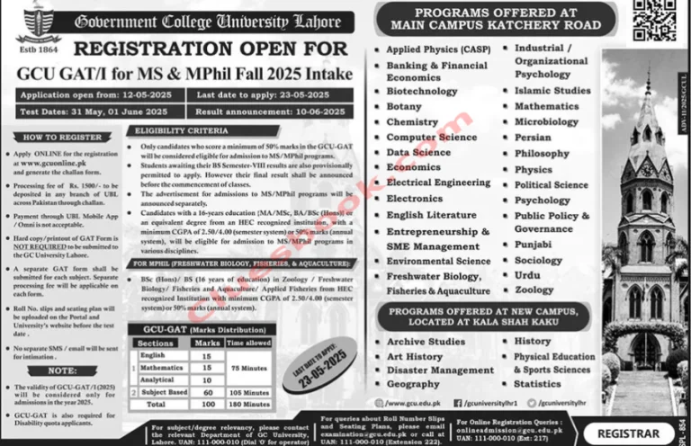 GCU Lahore MS/MPhil Admissions Fall 2025 2 GCU Lahore MS/MPhil Admissions