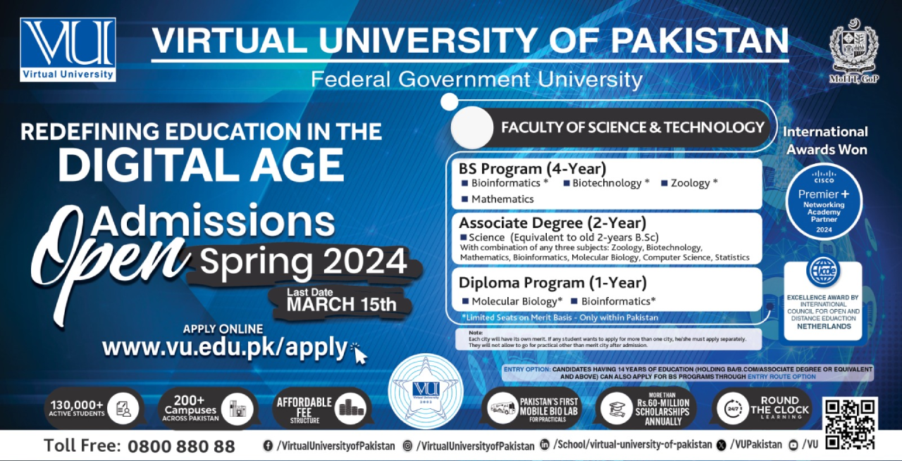Virtual University of Pakistan Admission Open for Fall 2024 2 virtual university admission